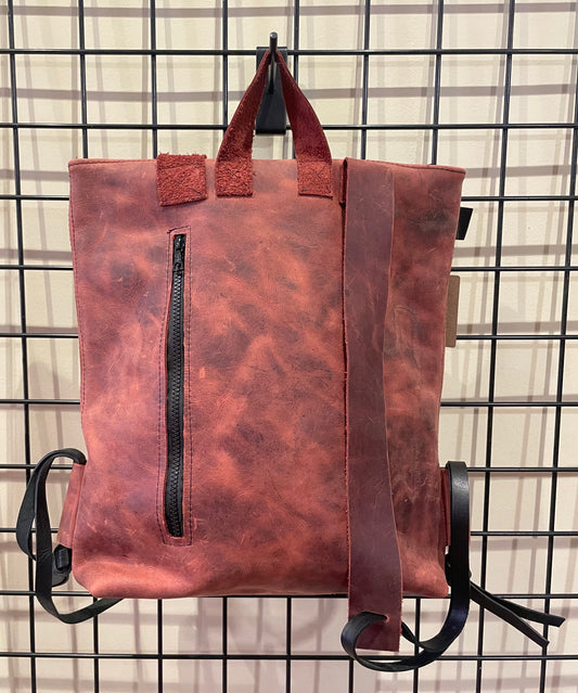 Leather backpack Red "fully openable"