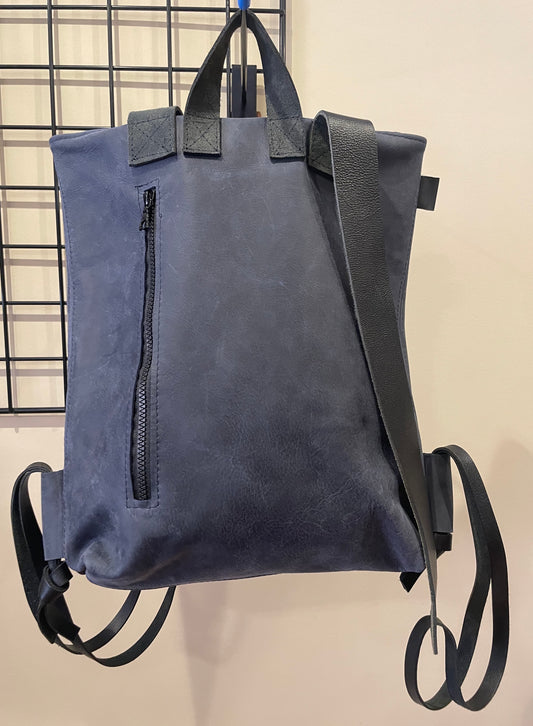 Leather backpack Blue "fully openable"
