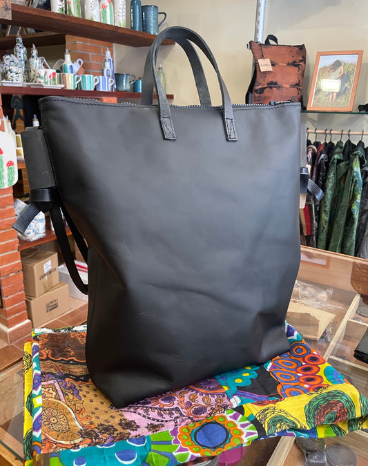 Black leather handbag and shoulder bag