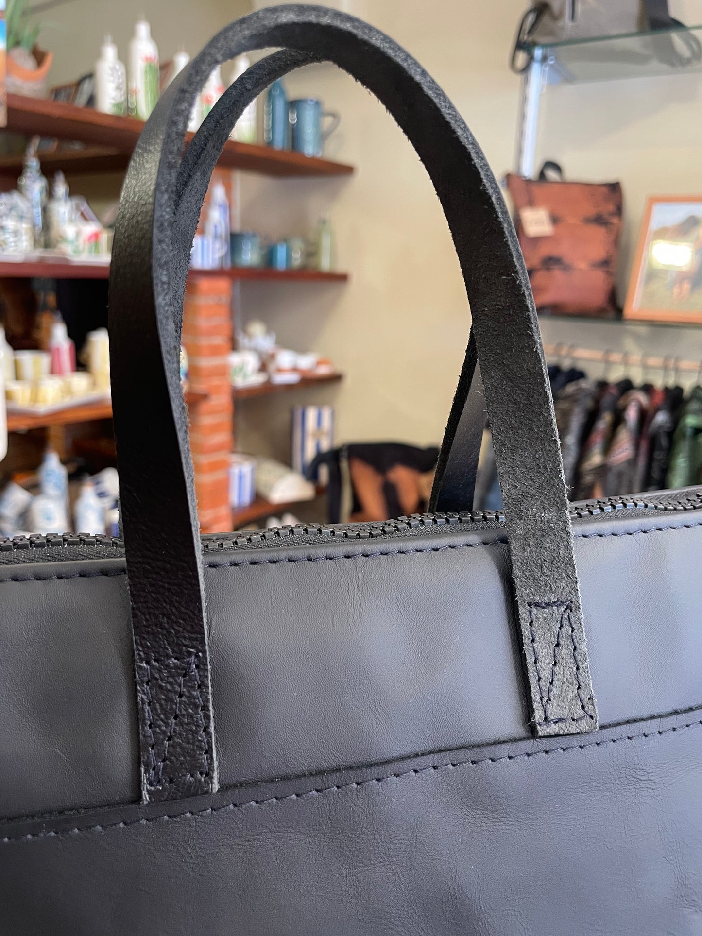 Black leather handbag and shoulder bag