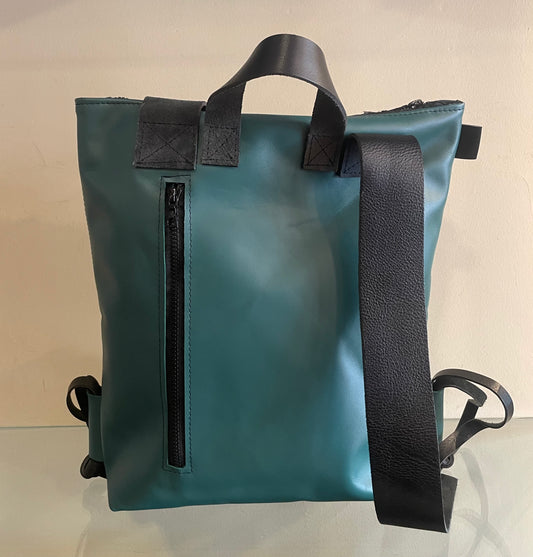 Leather backpack Green "fully openable"