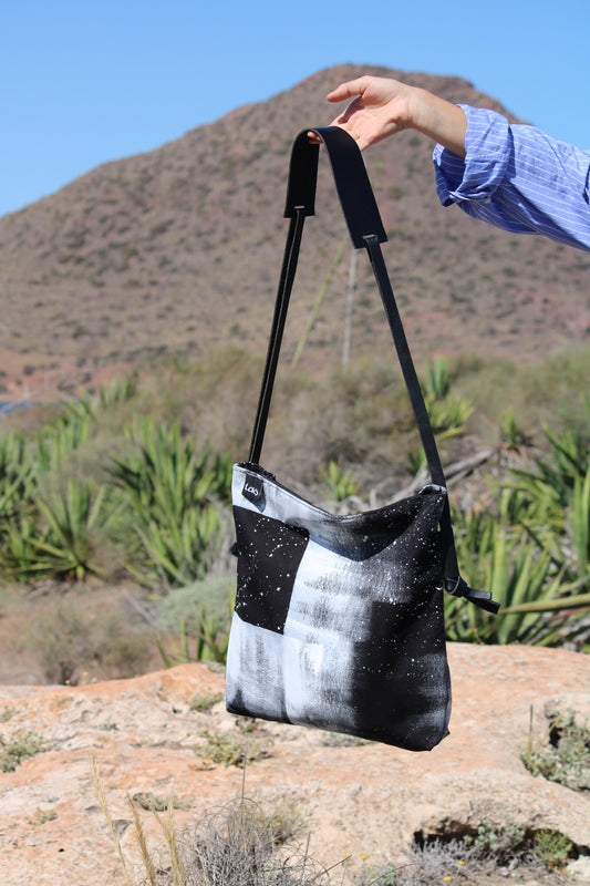 Cotton & Leather Painted Shoulder Bag