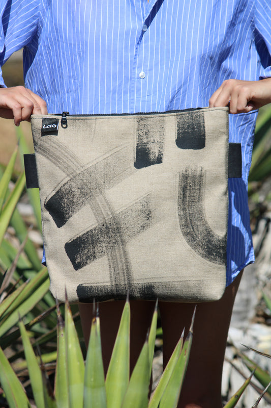 Cotton & Leather Painted Shoulder Bag