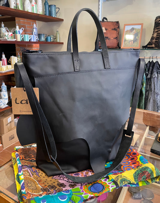 Black leather handbag and shoulder bag