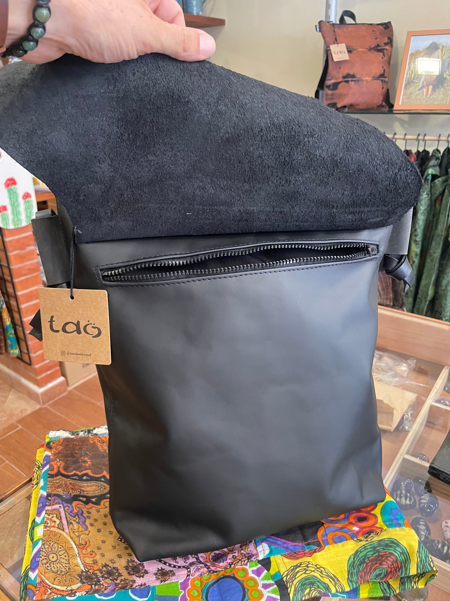 Black leather handbag and shoulder bag