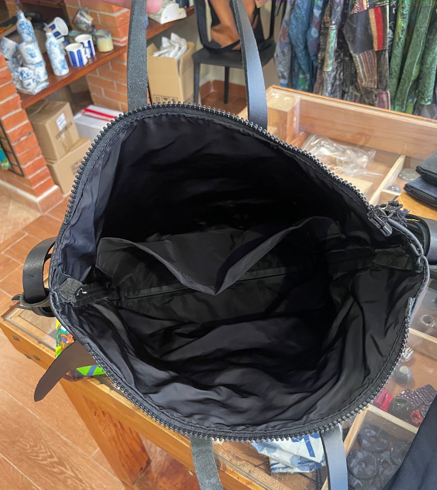 Black leather handbag and shoulder bag