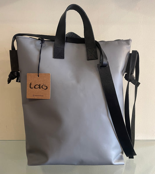 Gray leather handbag and shoulder bag