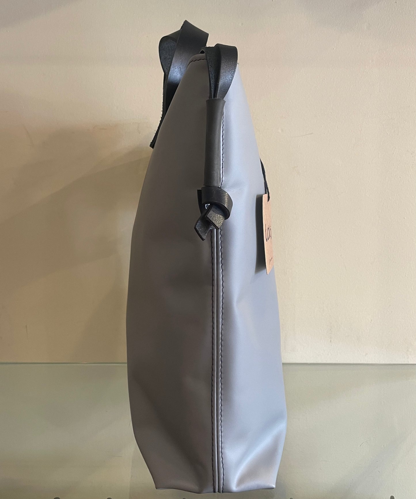 Gray leather handbag and shoulder bag