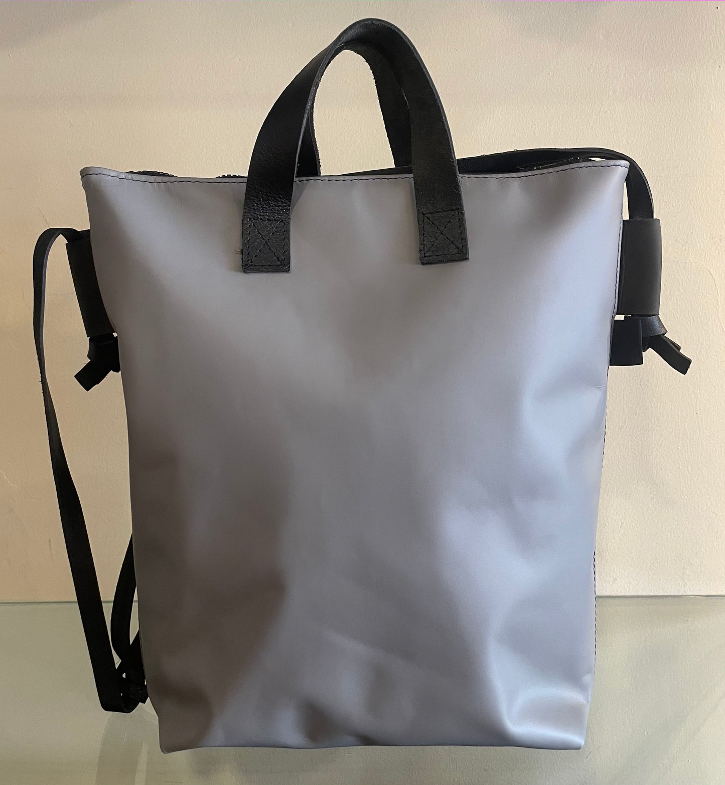 Gray leather handbag and shoulder bag