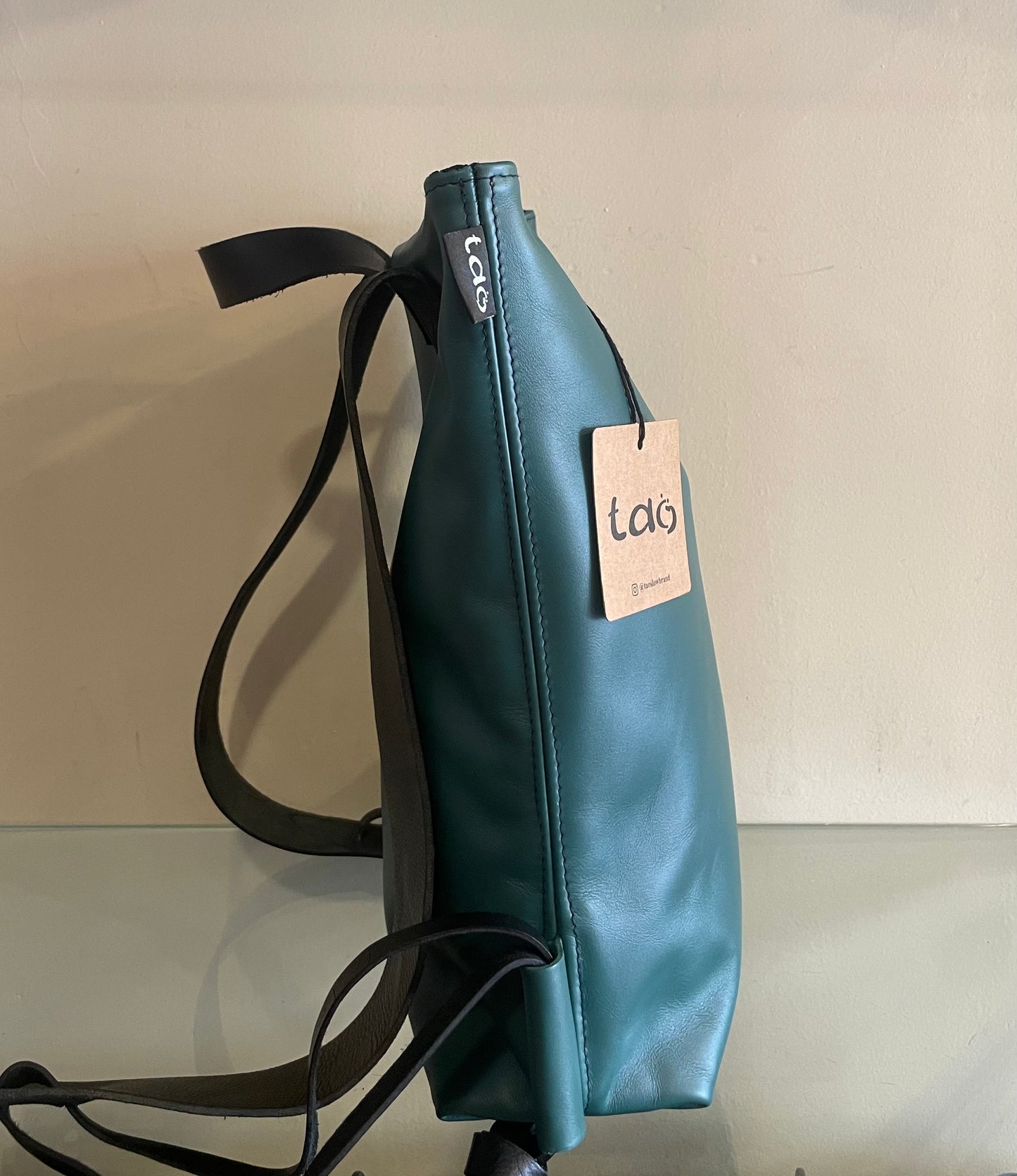 Leather backpack Green "fully openable"