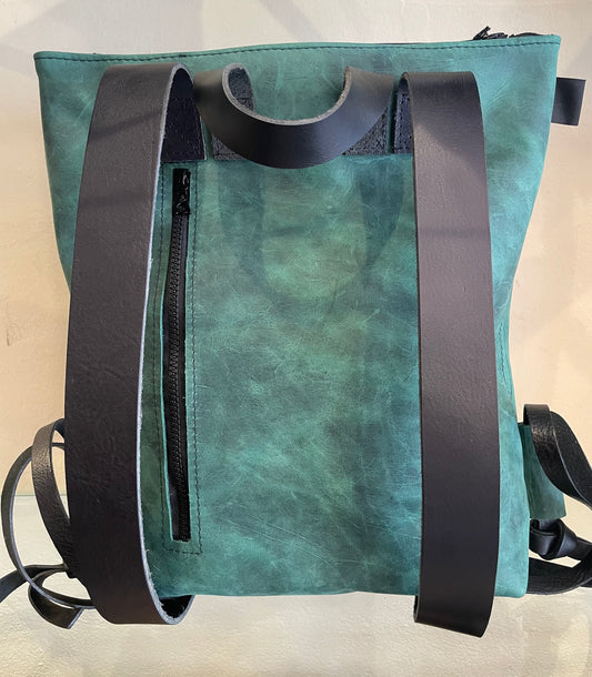 Leather backpack Green "fully openable"