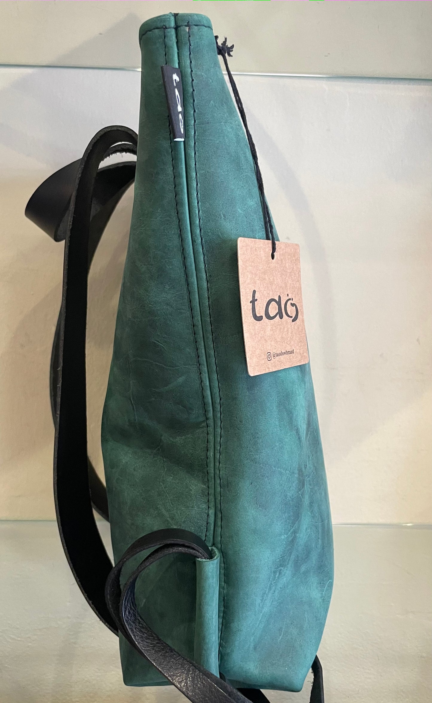 Leather backpack Green "fully openable"